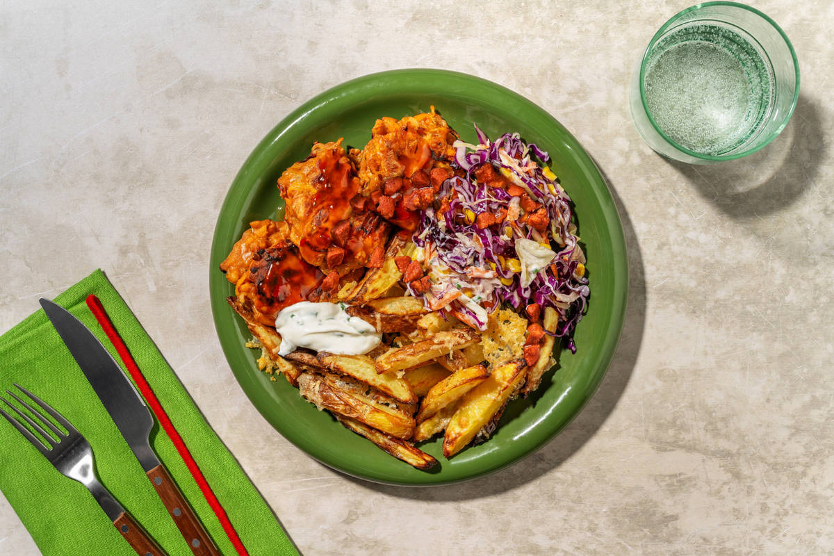 Smoky Chorizo Chipotle Fritters and Cheesy Chips