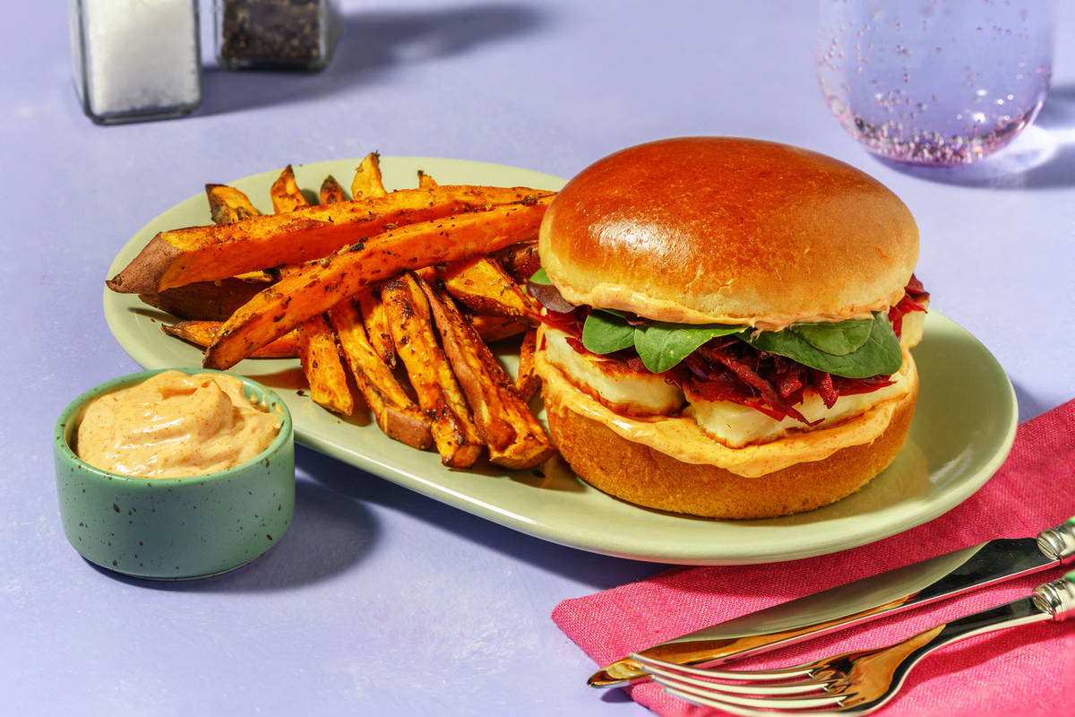 Double Haloumi & Beetroot Relish Burger