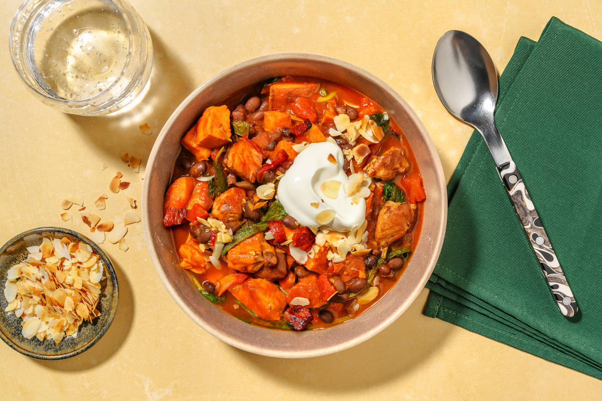 Warming Harissa, Chicken, Black Bean and Sweet Potato Bowl