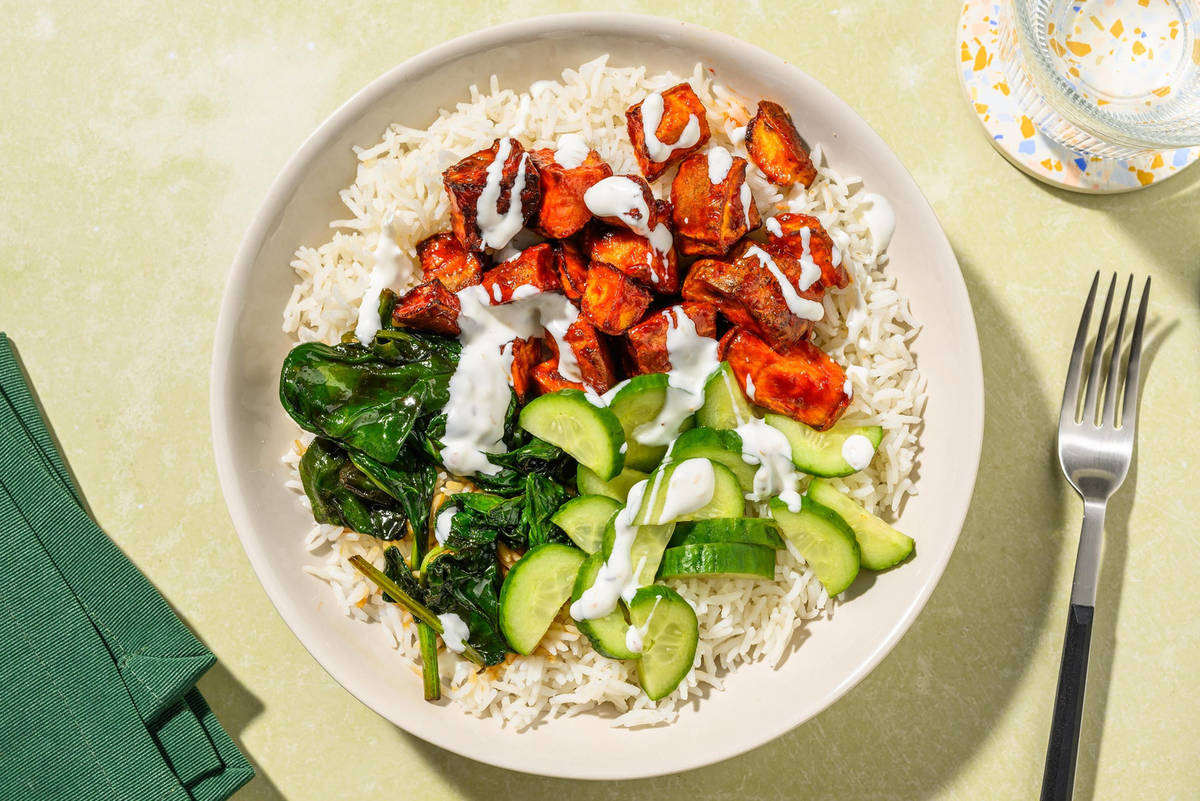 Sticky Prawn and Sweet Potato Bibimbap