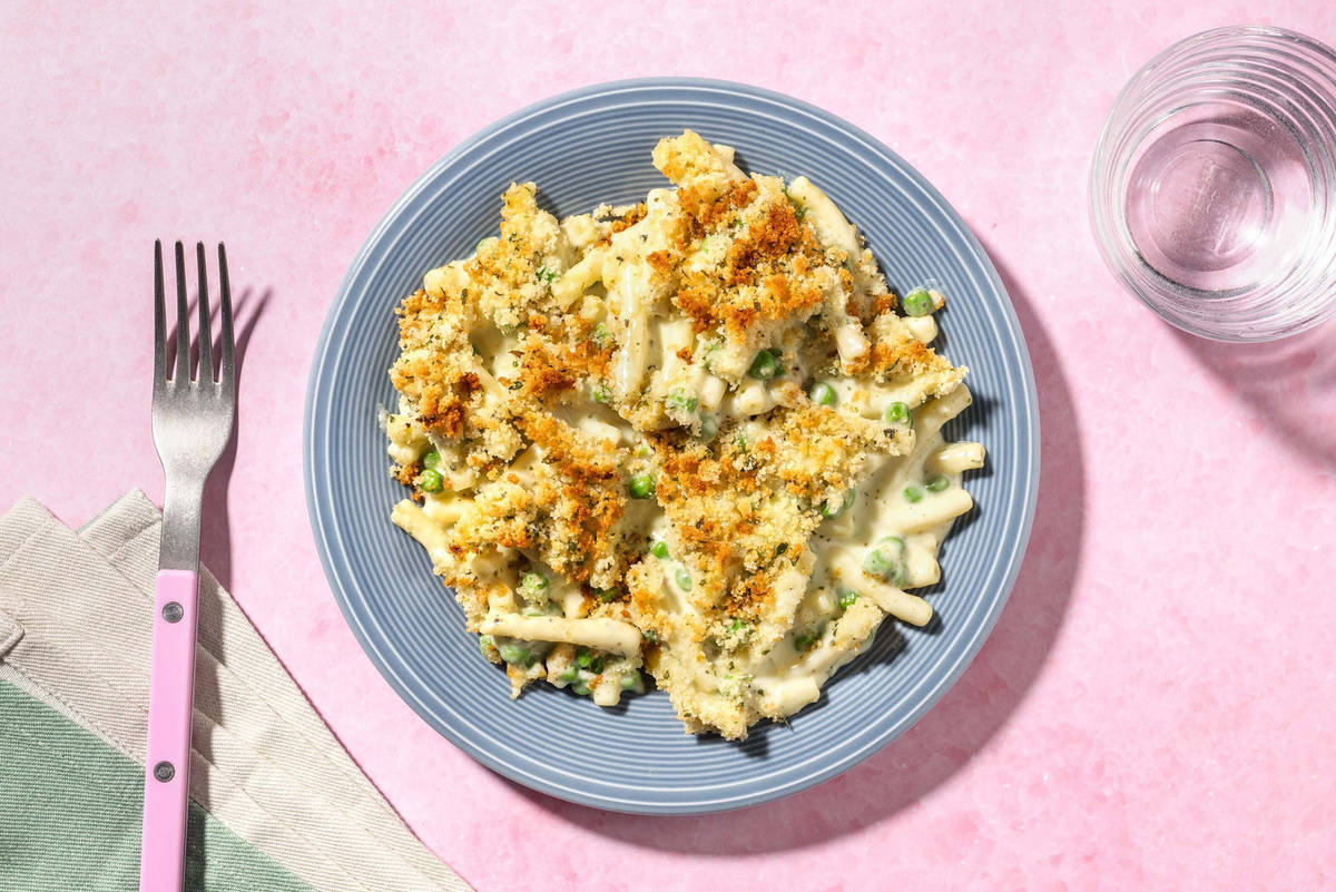 Pesto Bacon Mac and Peas