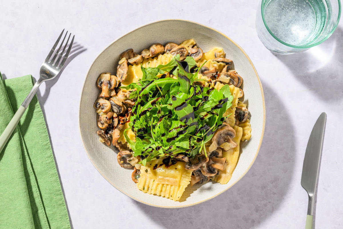 Creamy Mushroom, Spinach & Ricotta Ravioli