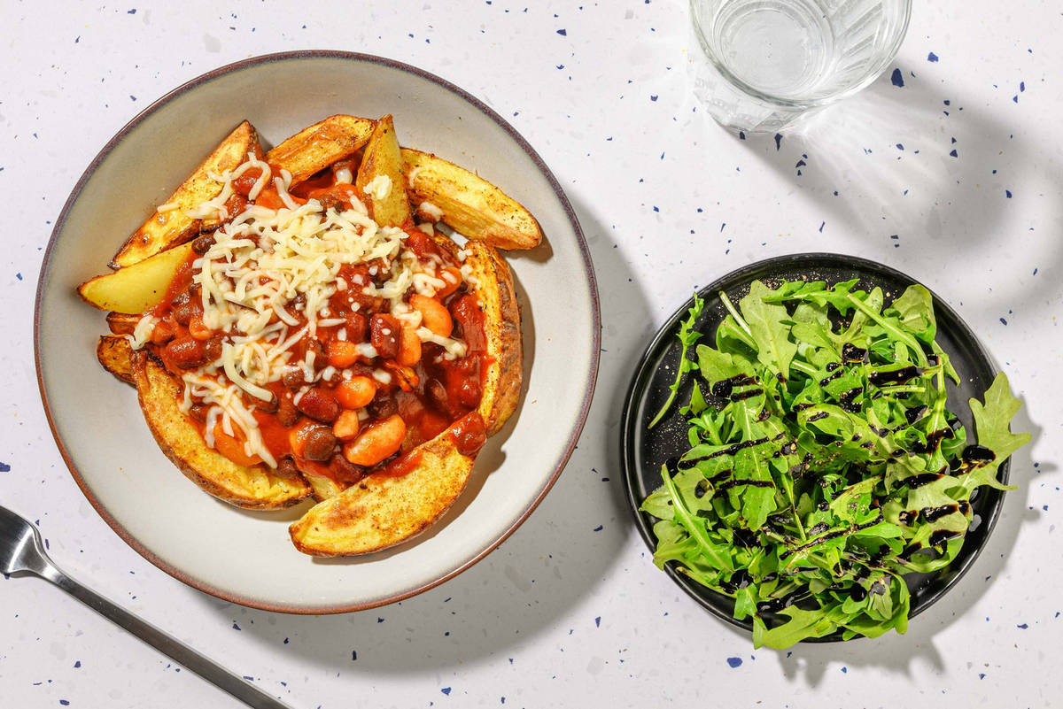 Cheesy Chipotle Bean Chilli Loaded Wedges