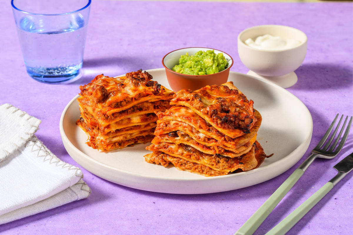 Cheesy Mexican Double Beef & Pork Tortilla Tower