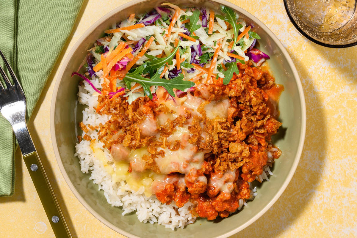 Super Quick Cheeseburger Inspired Rice Bowl