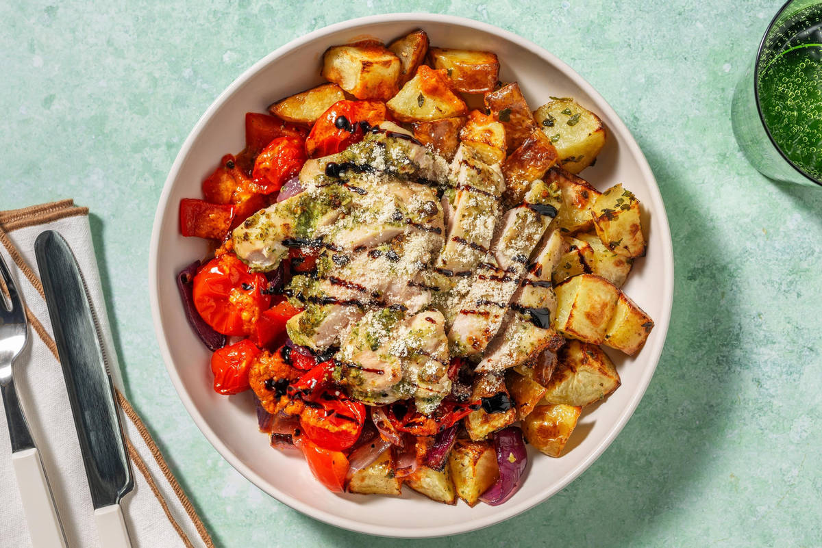 Fuss-Free Cheesy Pesto Chicken Breast Traybake