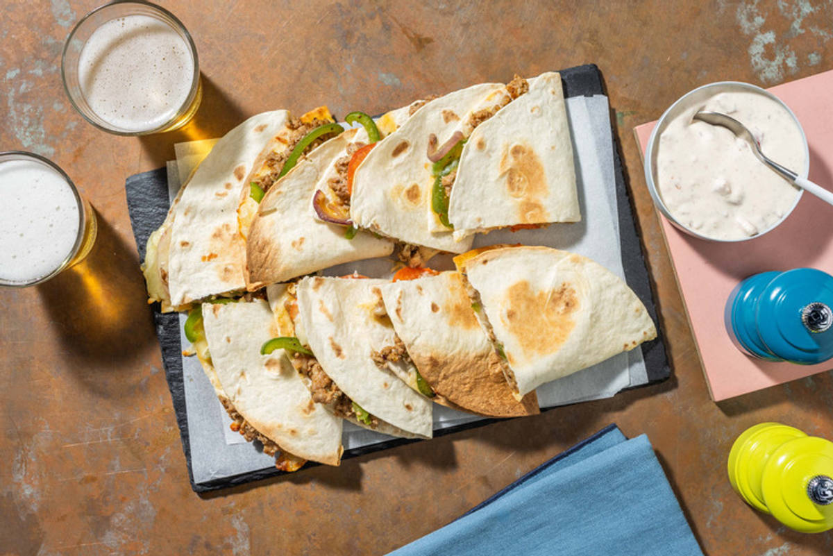 Quesadillas with Chicken Mince and Bell Pepper