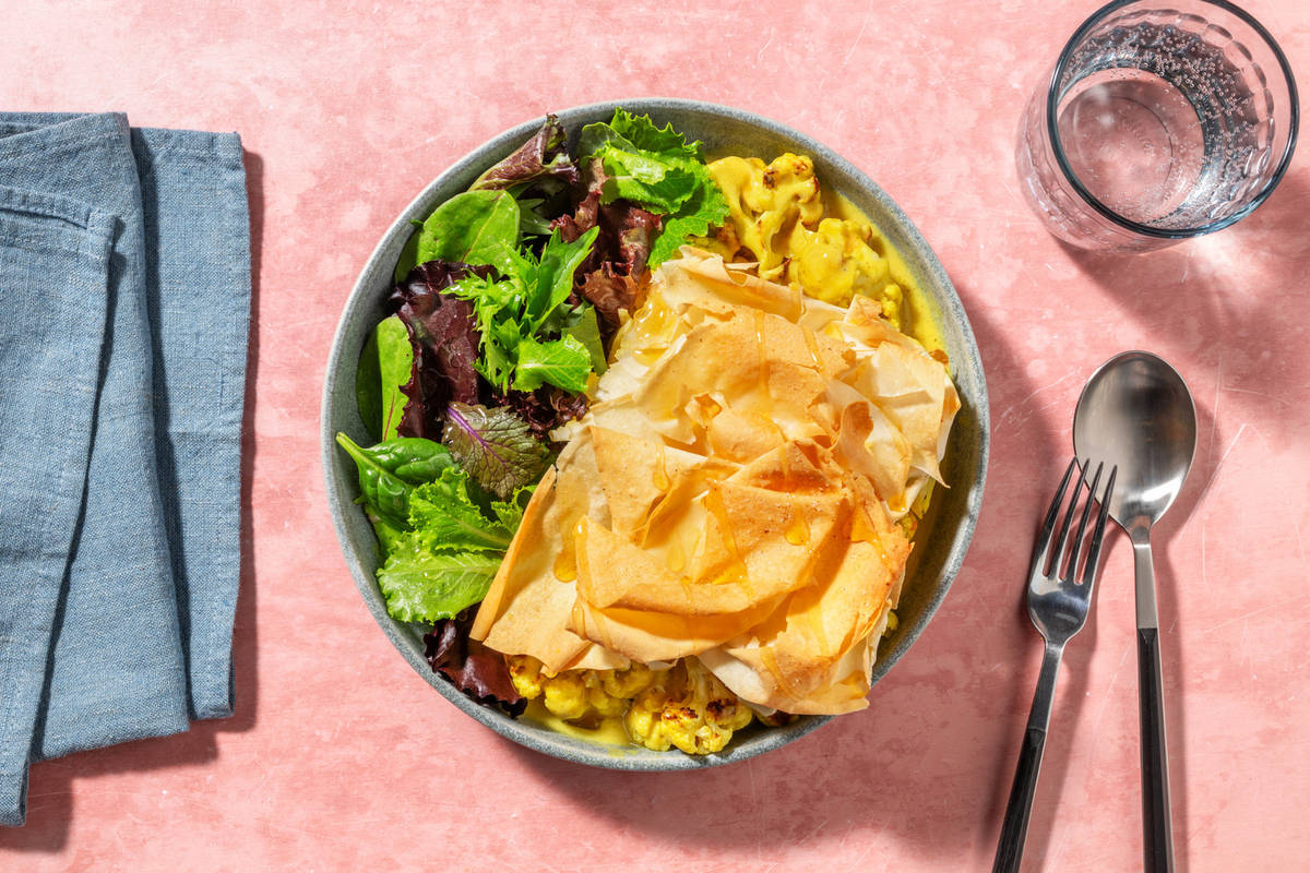 Curried Cauliflower Cheese Filo Pie