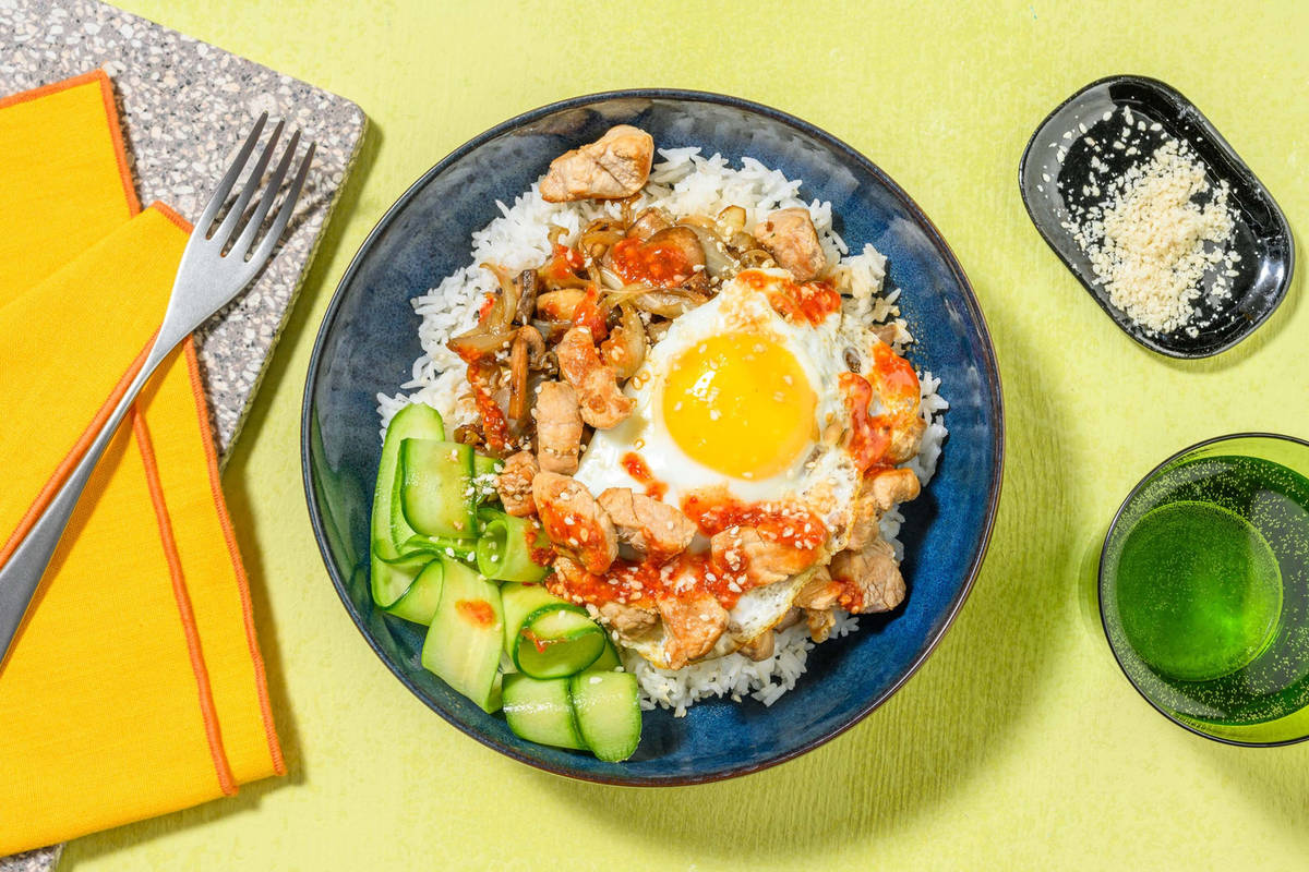 Rijstbowl met varkenshaasstukjes