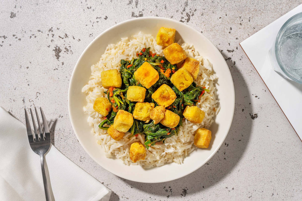 Tofu met kruidige spinaziecurry