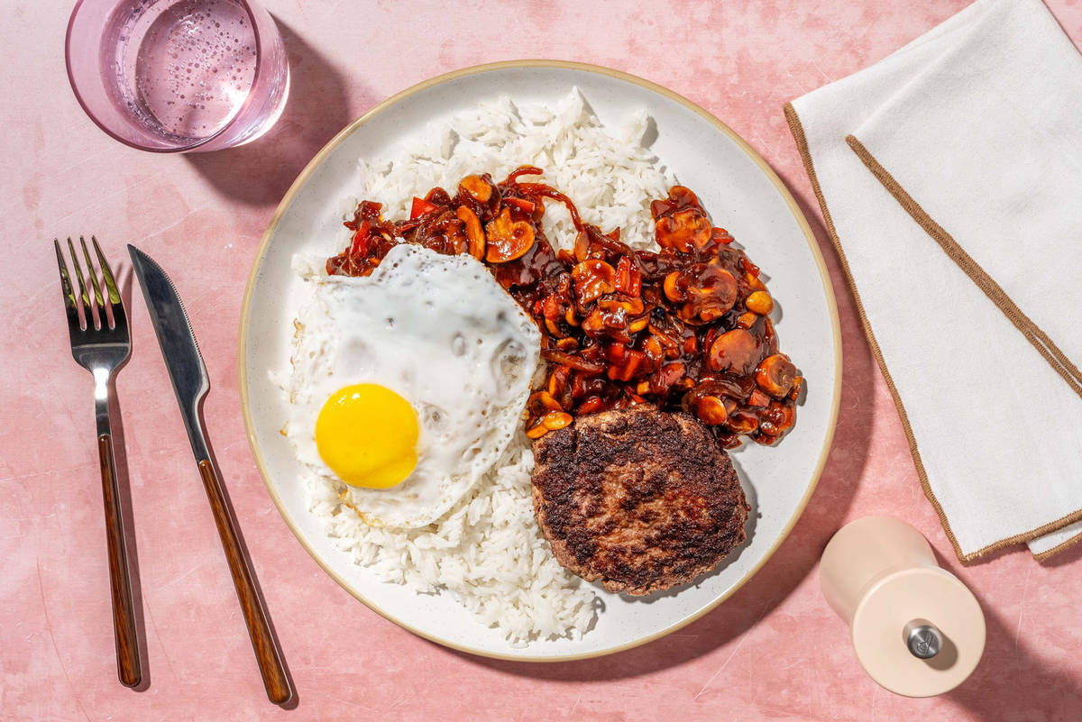 Hawai'i-Style Burger with Sticky Mushrooms