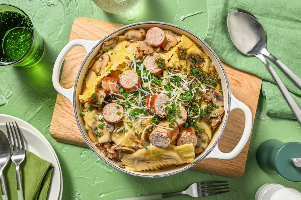 Tortellini met varkensworst en kastanjechampignons
