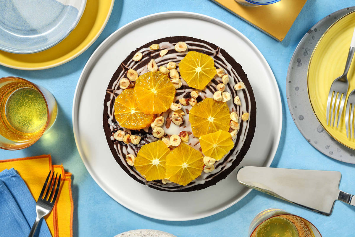 Chocolate cake with orange icing