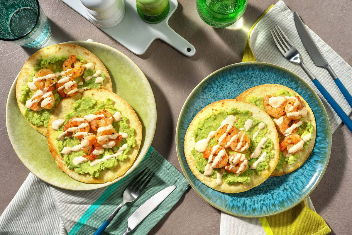Mexicaanse stijl tostada's met garnalen