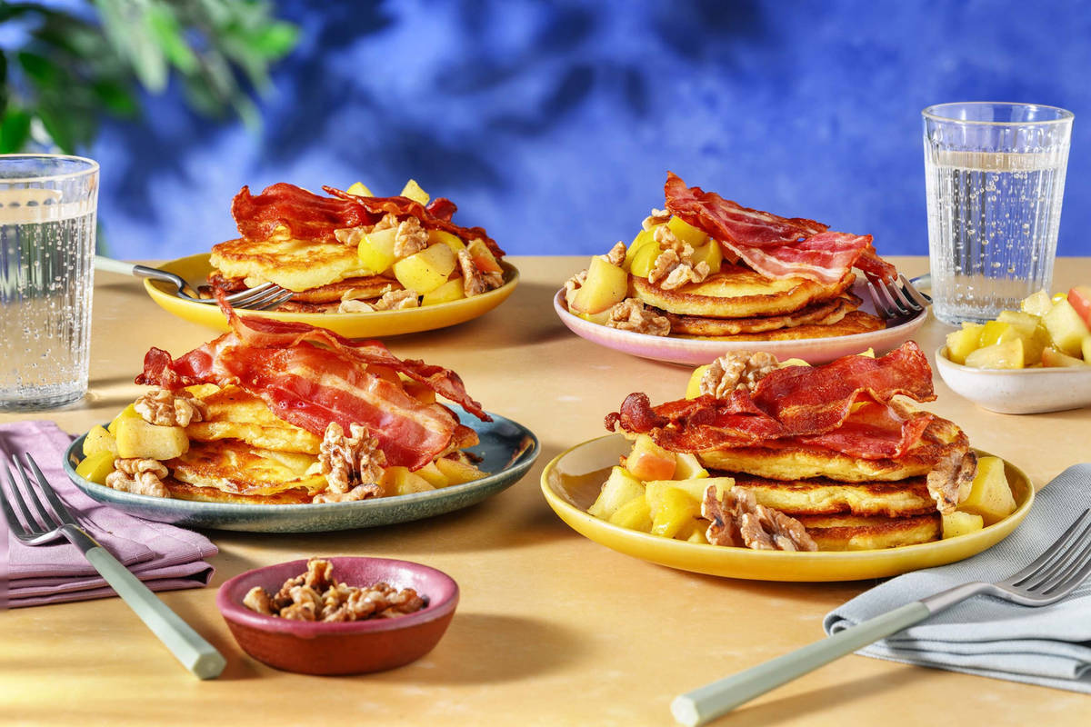 Apple compote and bacon pancakes