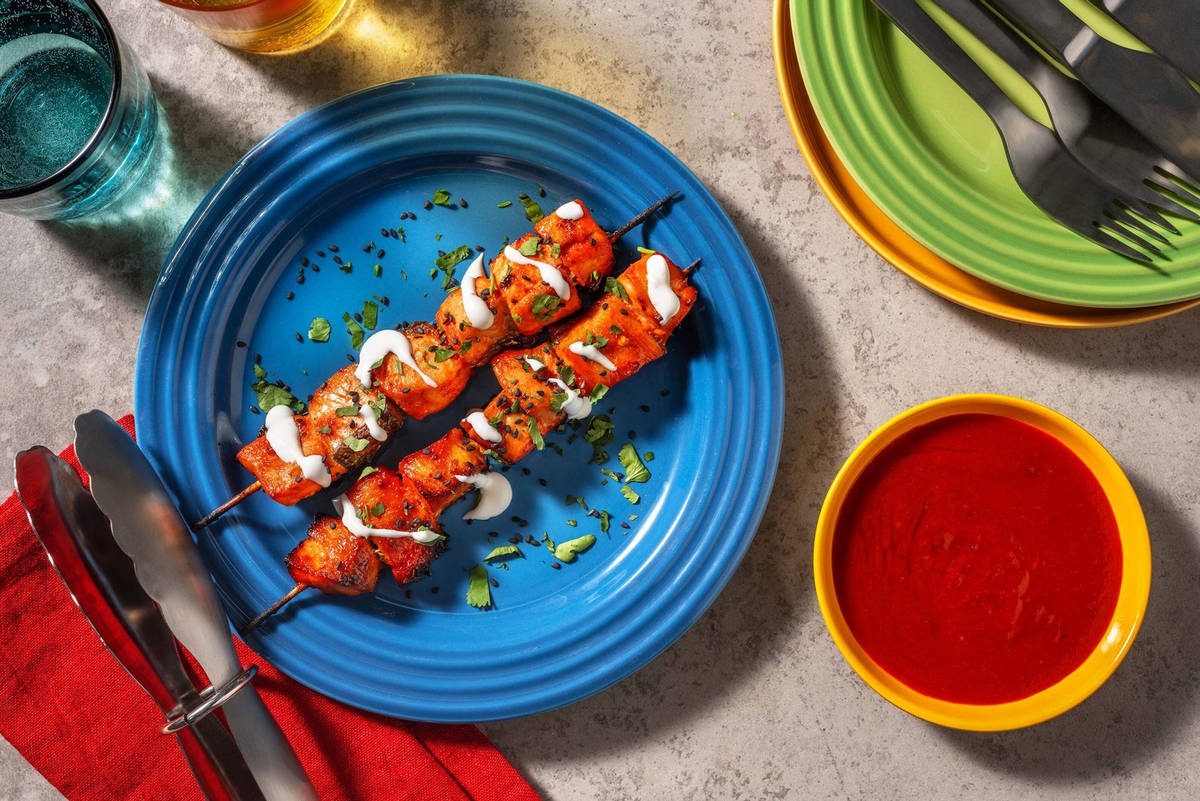 Bang Bang Style Salmon and Pepper Skewers