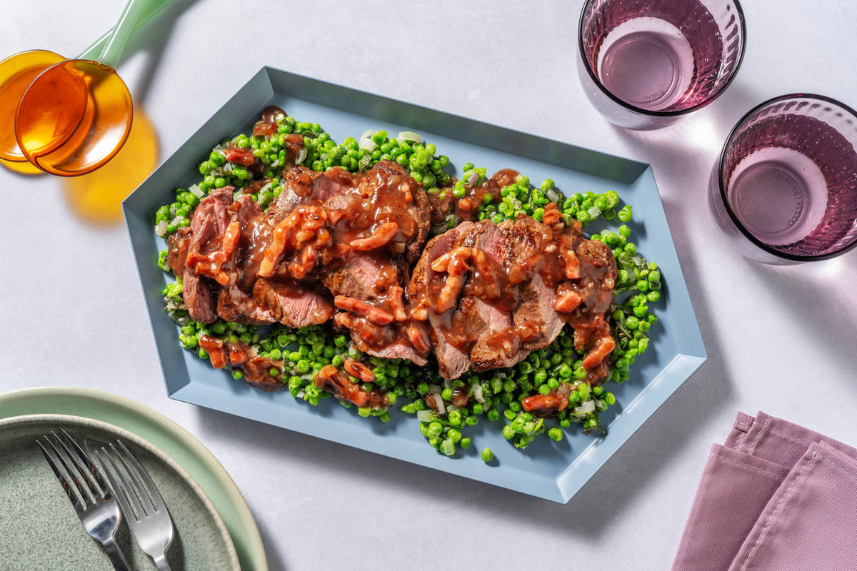 Lamb Steaks and Crushed Minted Peas Side Dish