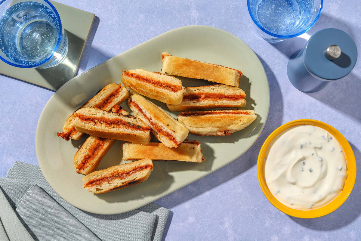 Cheesy Gochujang Toastie Dippers & Chive Sauce