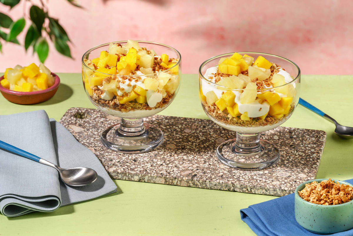 Mango and Pineapple Tropical Breakfast Parfait