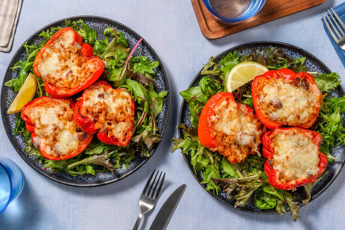 Chorizo Paella Stuffed Cheesy Peppers Recipe HelloFresh