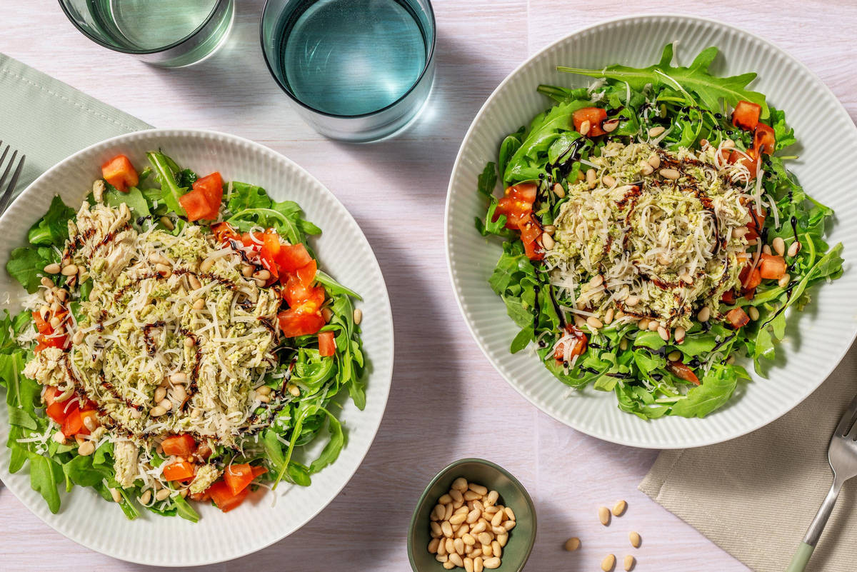 Pesto-Parmigiano Pulled Chicken Italian Style Salad
