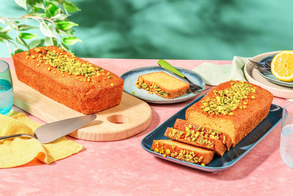 Two Lemon Drizzle & Pistachio Loaf Cakes