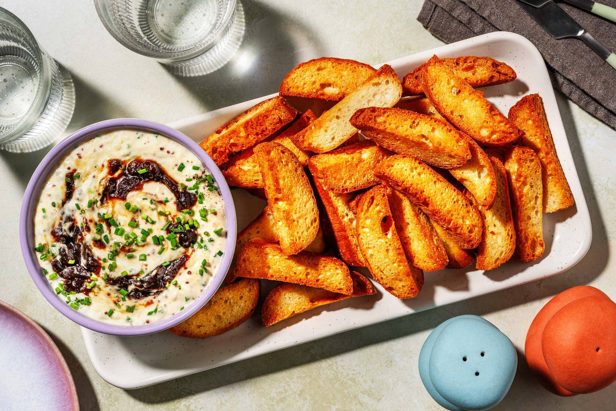 Cheesy Rarebit Style Dip and Ciabatta Batons