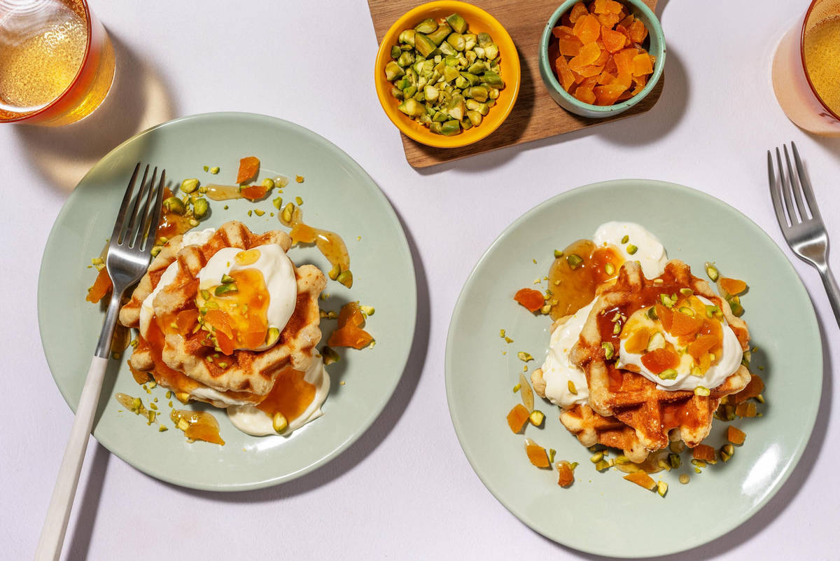 Pistachio, Honey Cream Cheese & Apricot Waffles