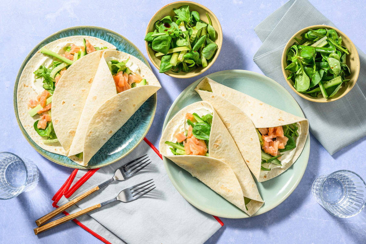 Wrap met gerookte zalm en kruidenroomkaas