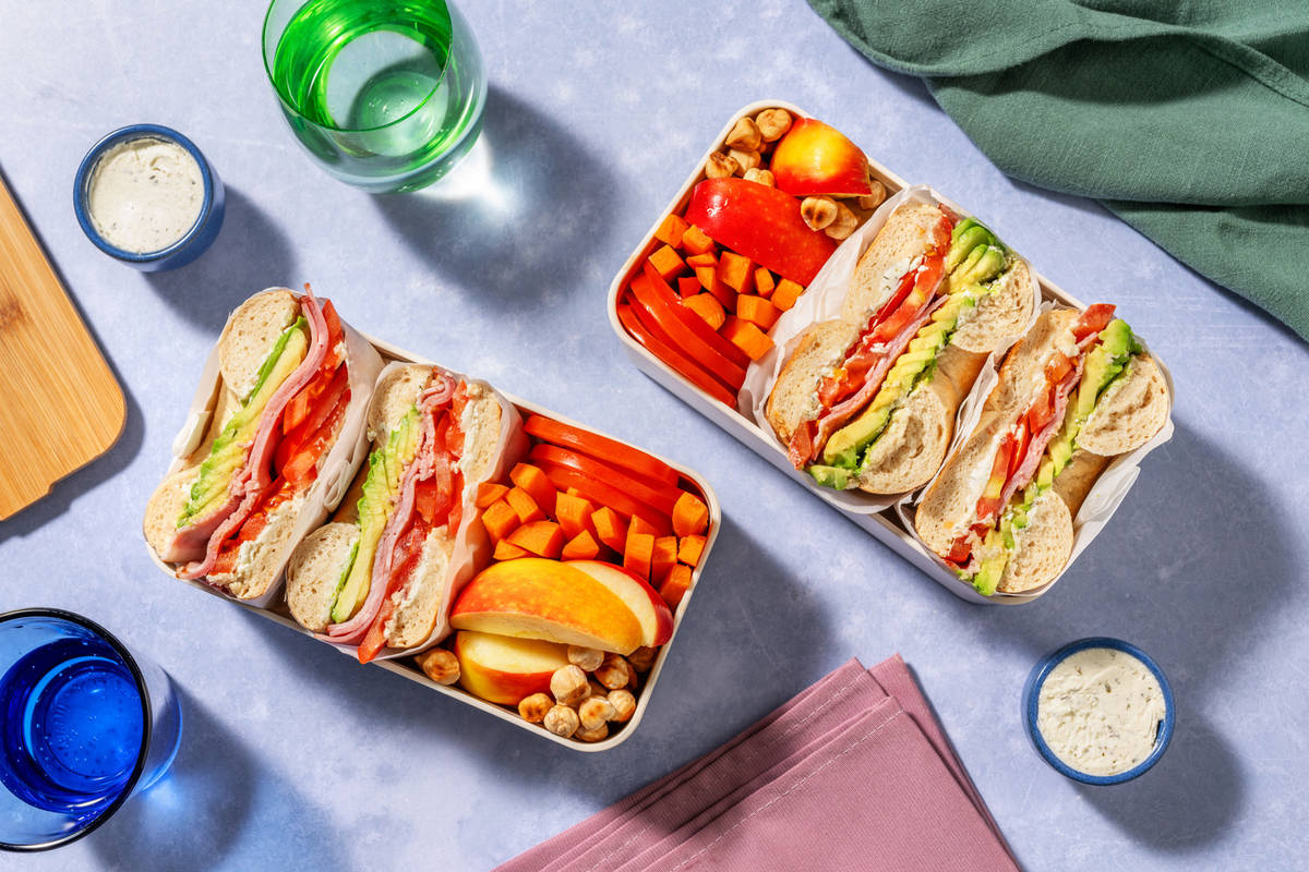 Bento Box : Bagel jambon, cream cheese & crudités