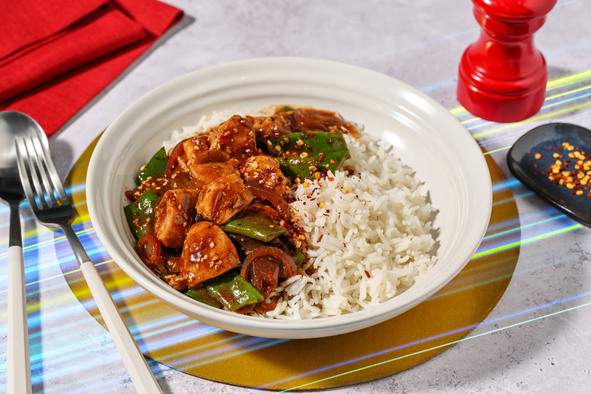 Pollo teriyaki relámpago con verduras salteadas