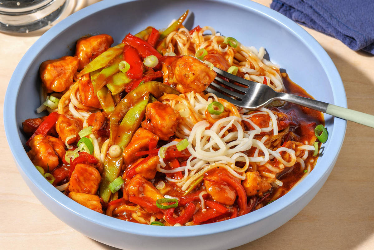 Vegetable Gyozas and Sweet & Sticky Chicken Noodles 