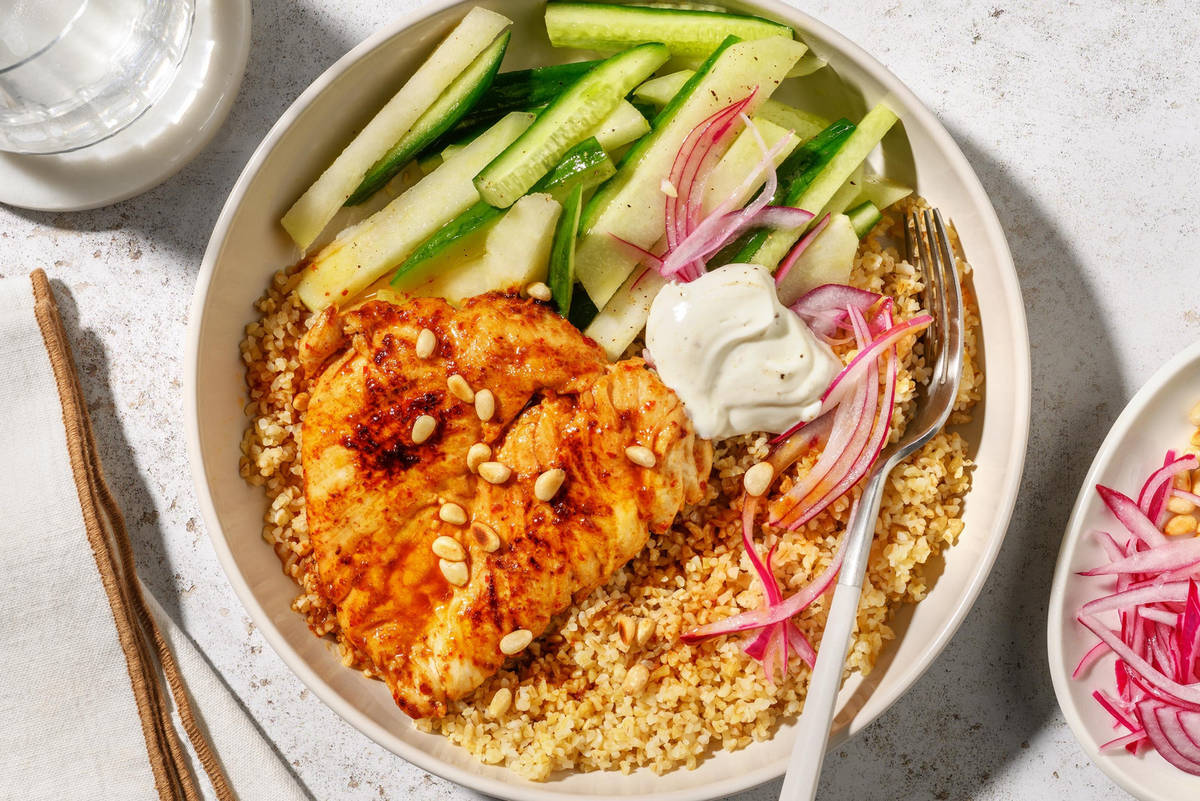 Honey harissa chicken and toasted pinenut