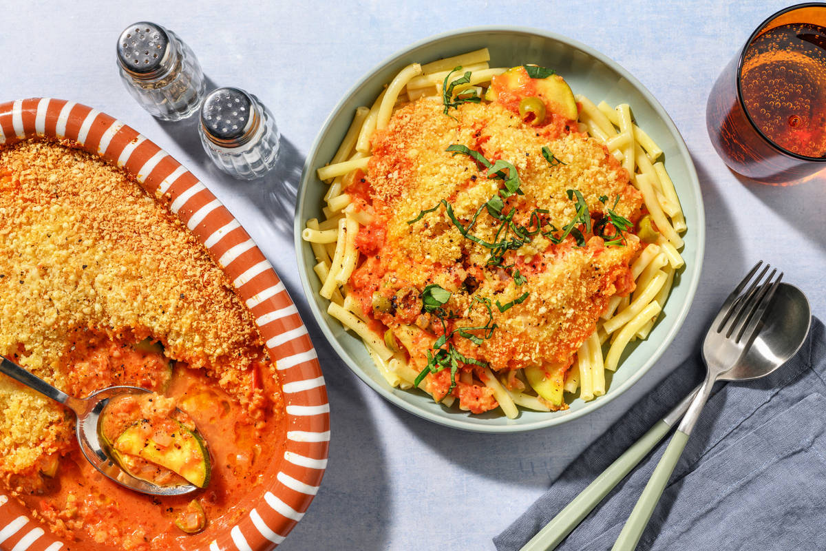 Zucchini- och tomatgratäng