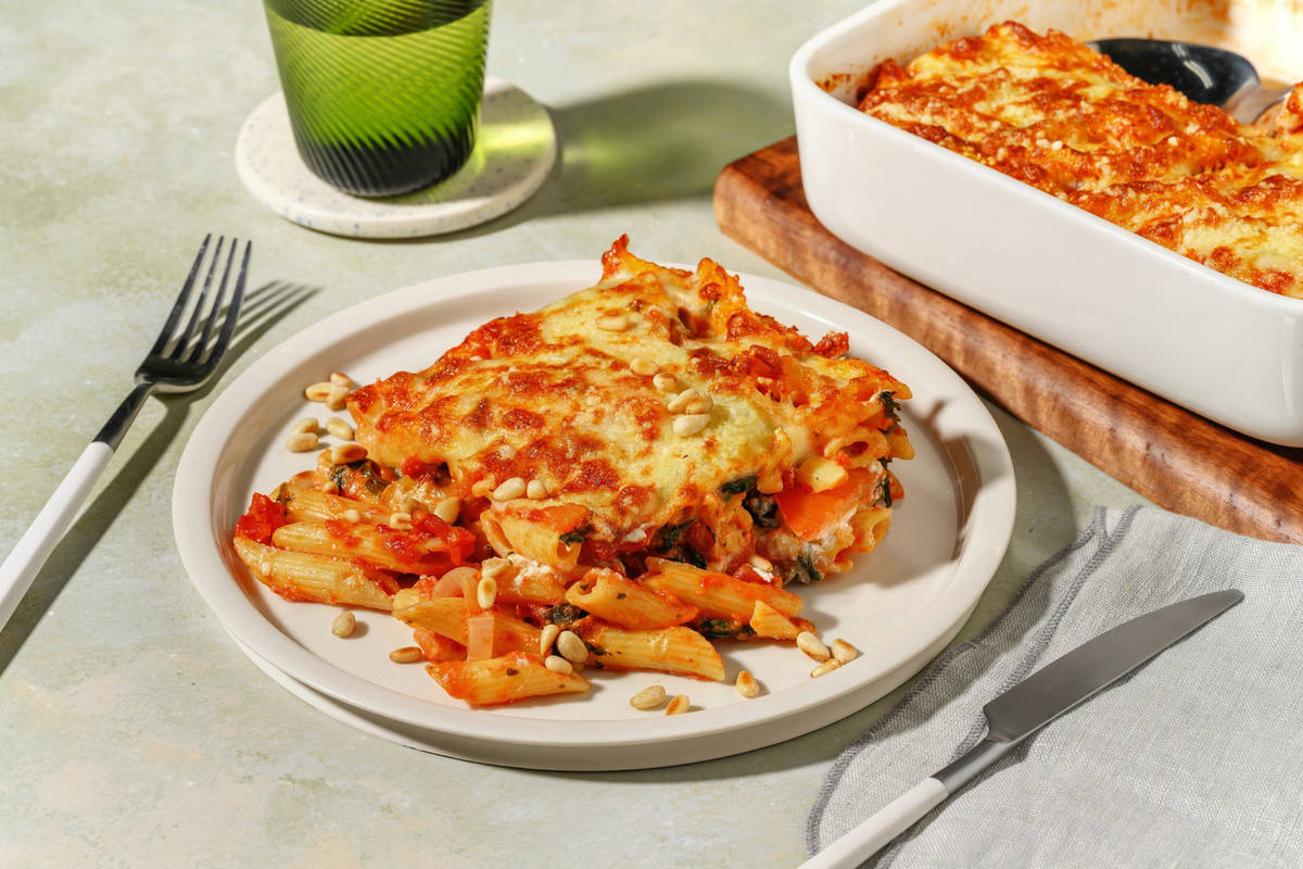 Gratineret ricotta- og spinatpasta
