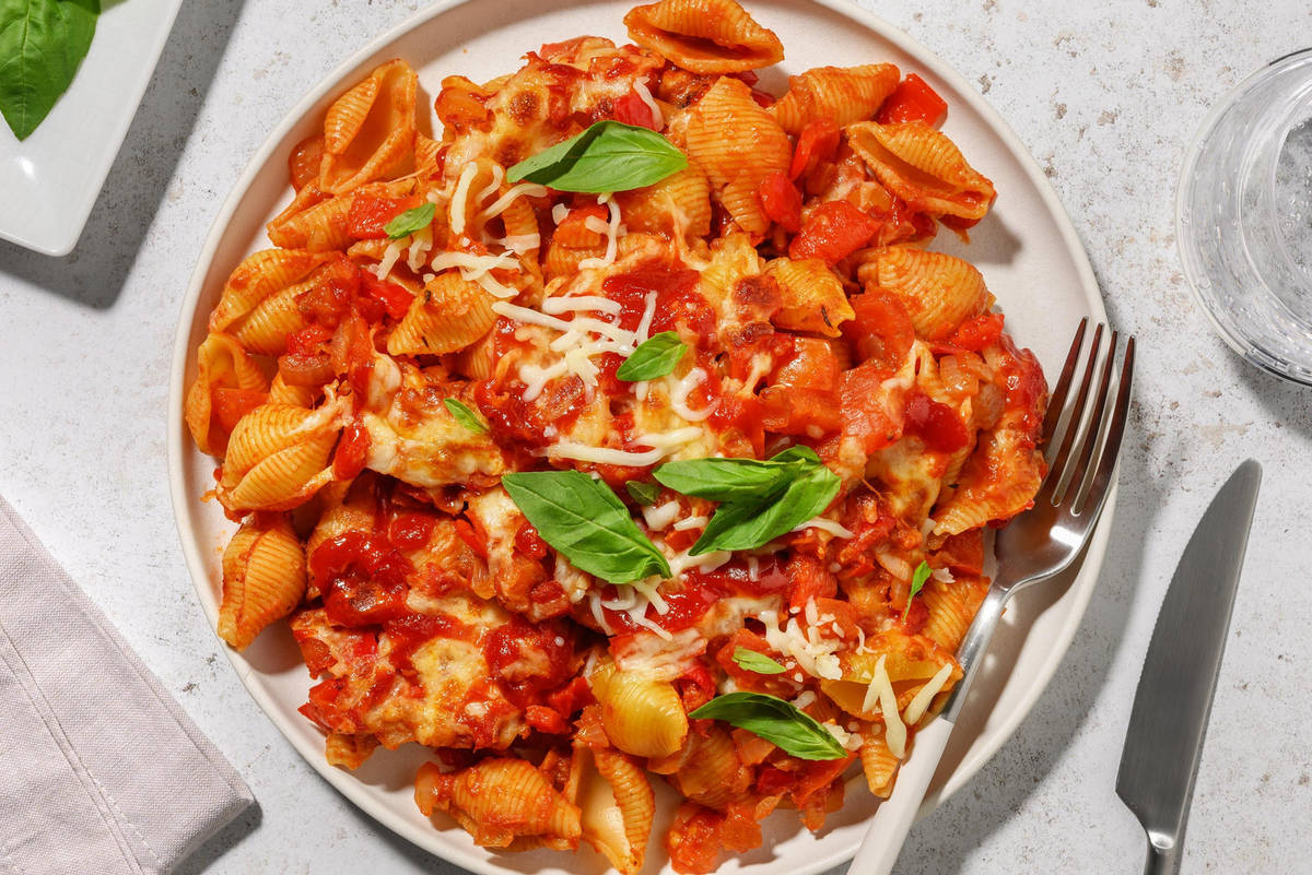 Conchiglie al forno au ketchup fumé