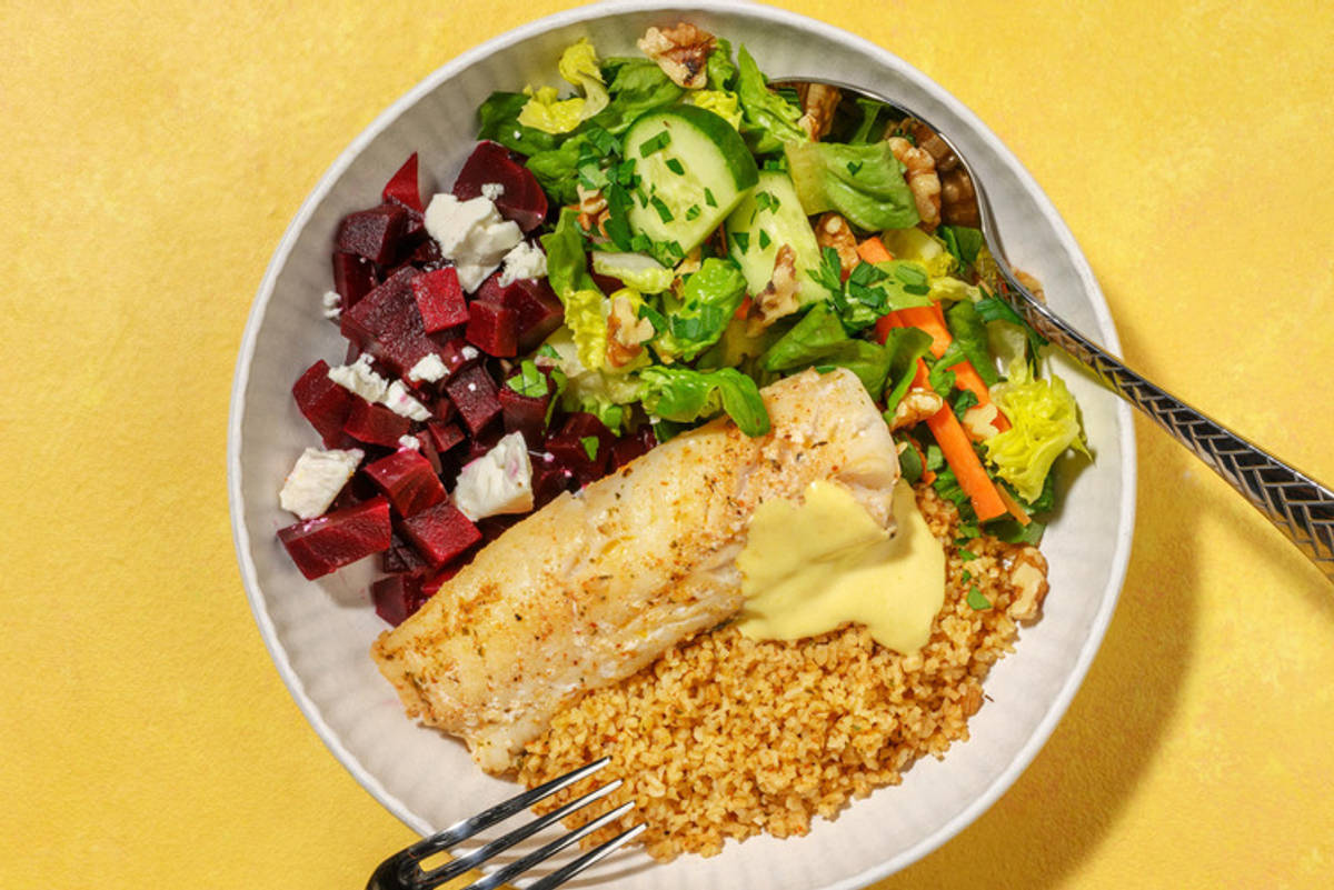 Lättlagad kryddig räk- och bulgurbowl