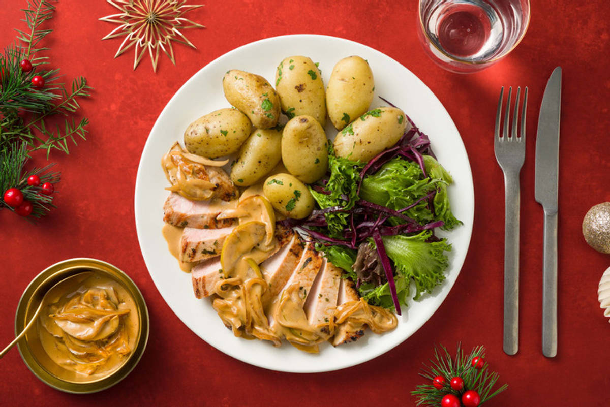 Marinerade fläskkotletter i äppelsmörsås