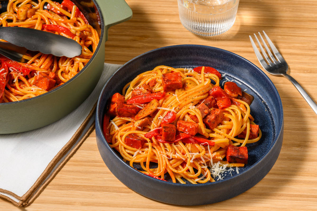 Bell Pepper, Mushroom and Chorizo Linguine