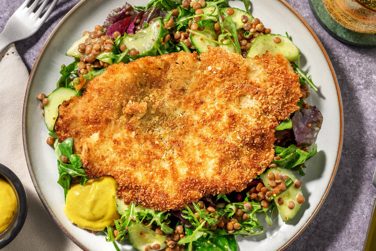 Knuspriges Bio-Hähnchenfilet mit Senfsoße