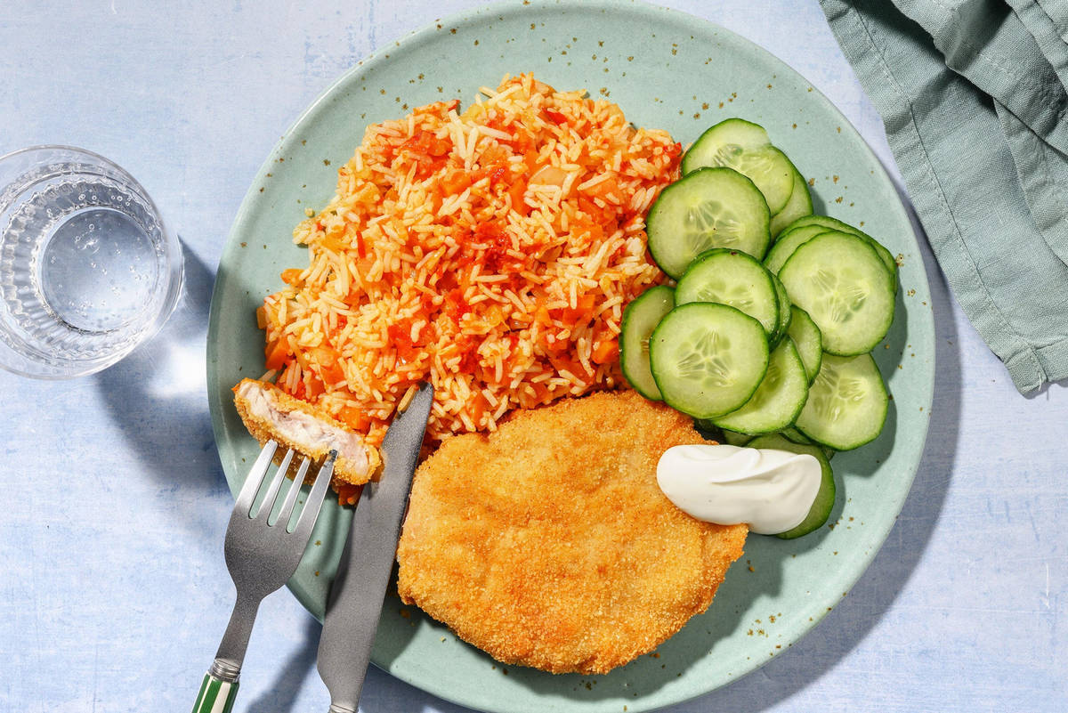 Schweineschnitzel mit schnellem Djuvec-Reis