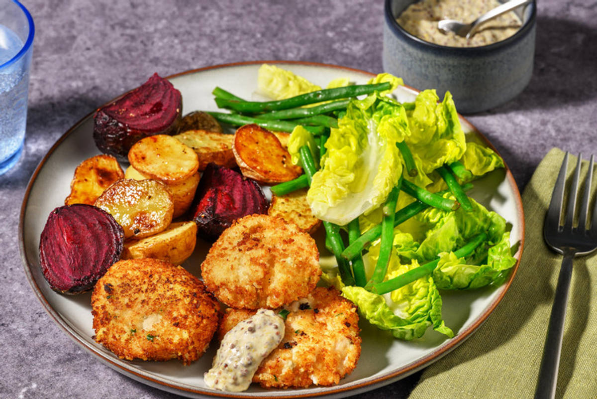 Kroketter på getost och vita bönor