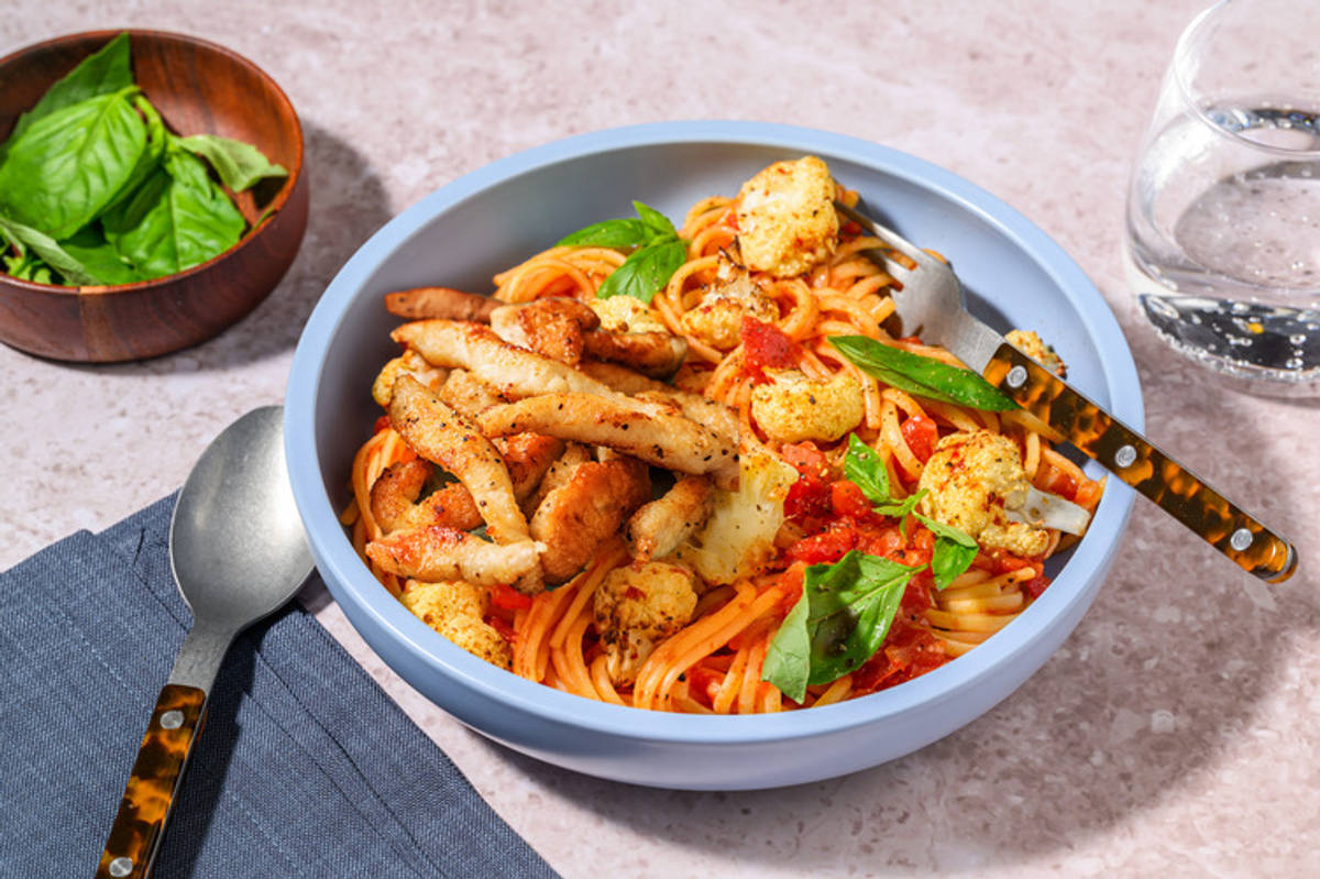 Frische Linguine mit Röst-Blumenkohl & extra Hähnchen