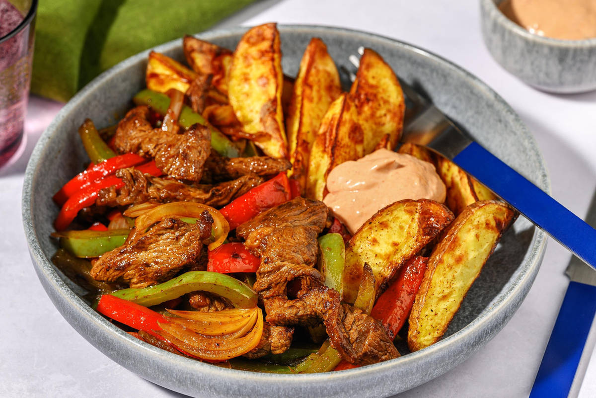 Rauchiges Bio-Steak mit Fajita-Gemüse