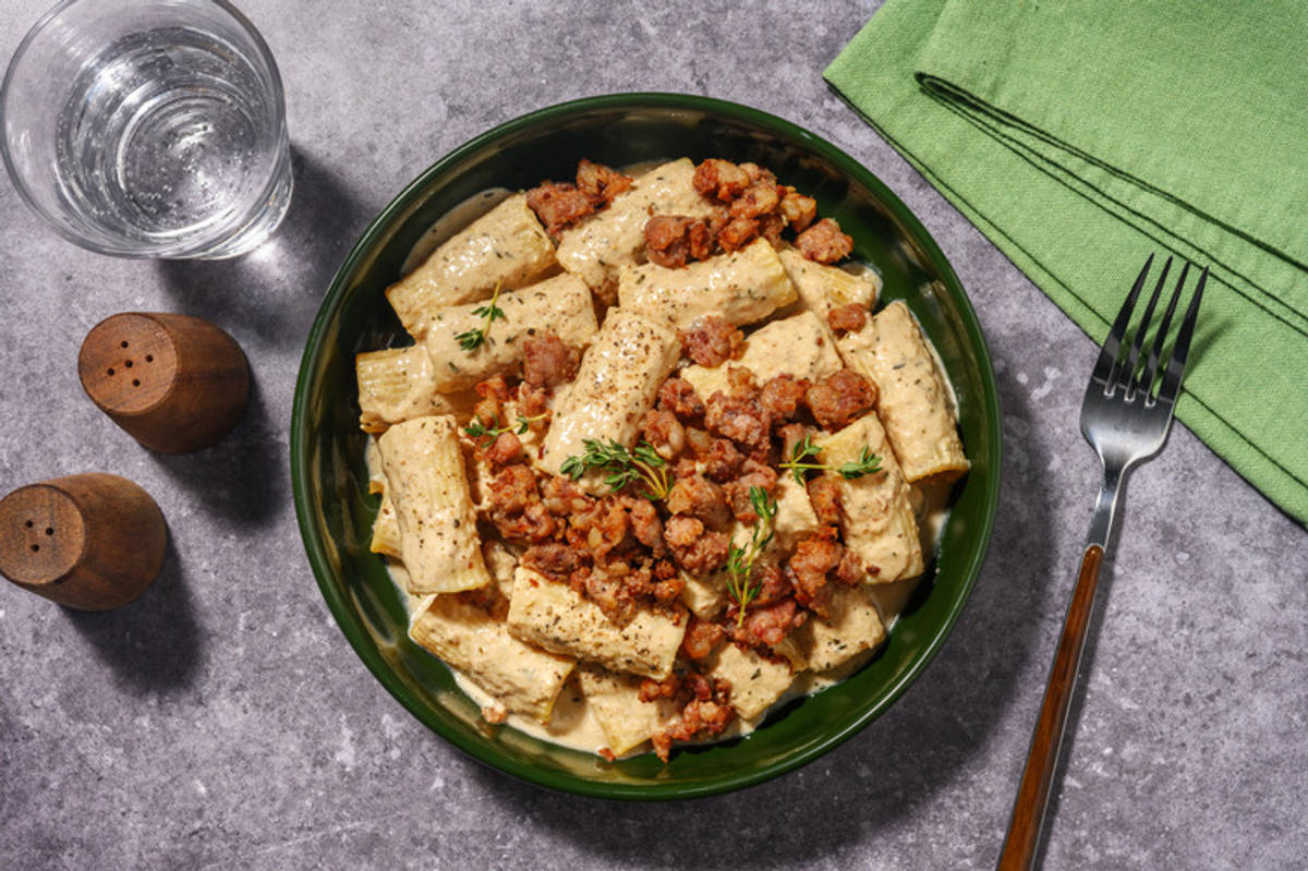Tortiglioni golosi in crema di noci e salsiccia
