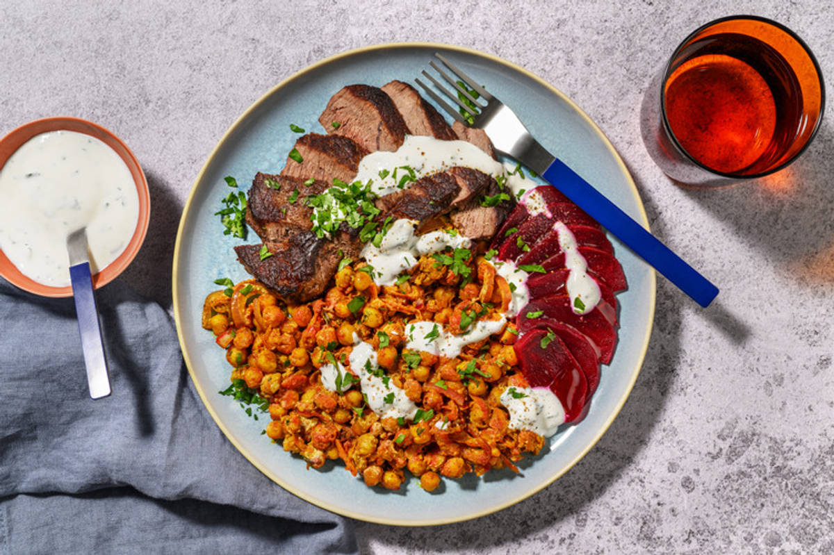 Rote-Beete-Salat mit Bio-Rinderhüftsteak