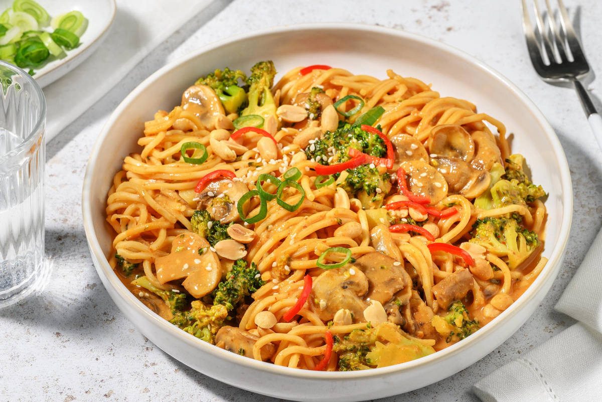 Sticky ginger noodles and nut crunch