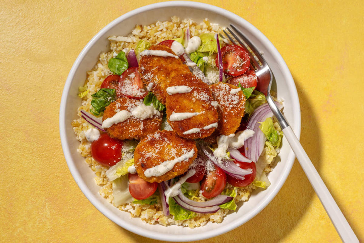 Hurtige veganske nuggets på blomkålsbulgur
