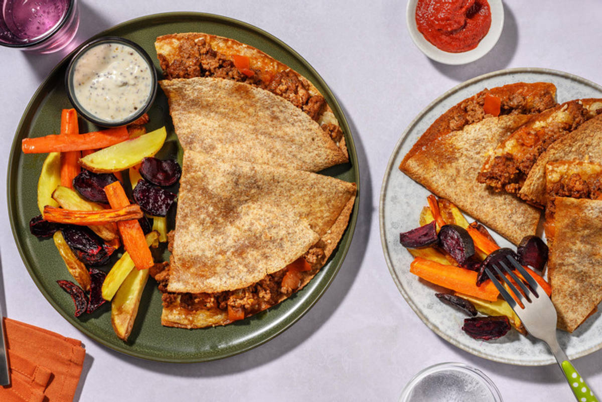 Ostefyldte oksekøds-quesadillas