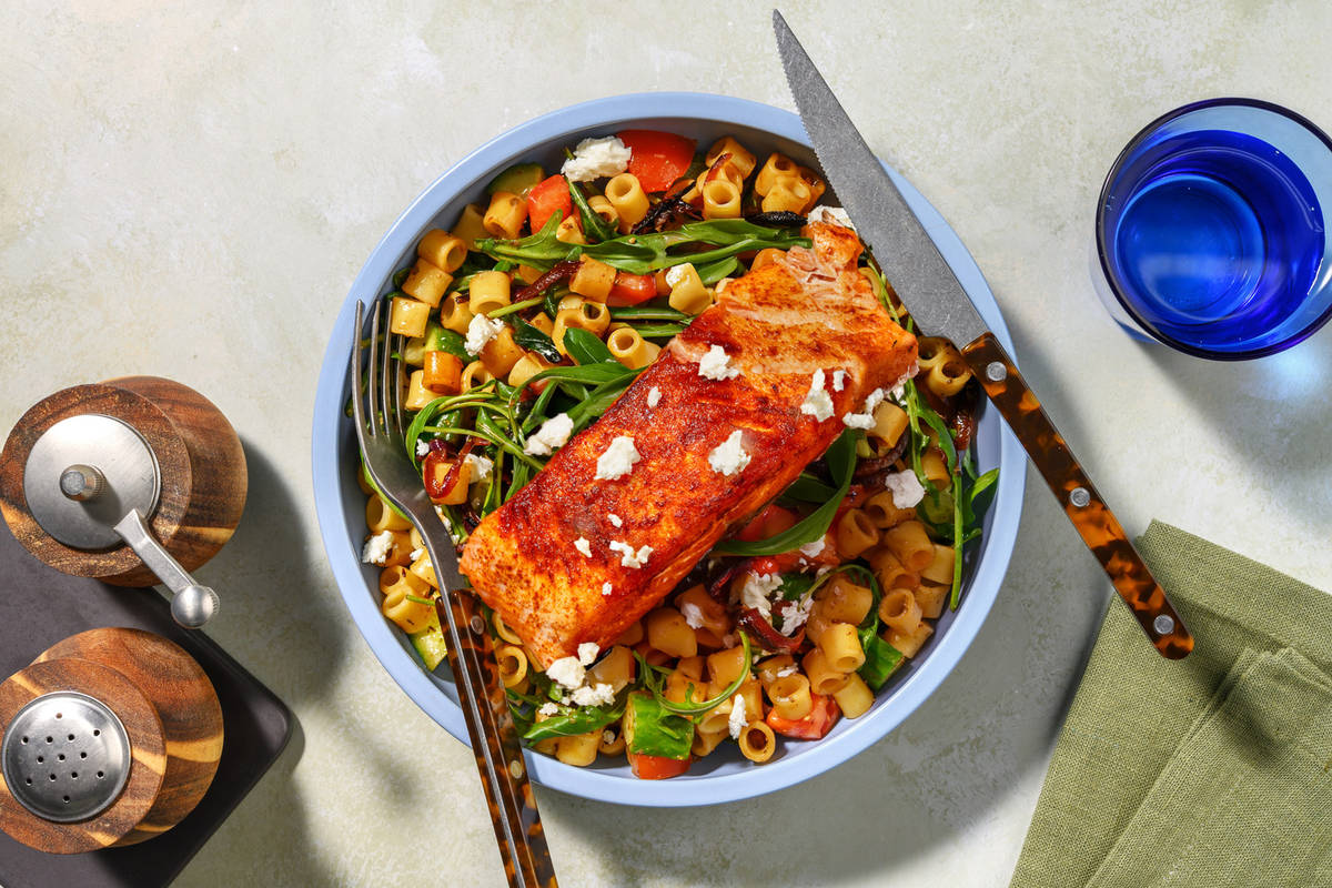 Sun-Dried Tomato Salmon and Pesto Pasta Salad